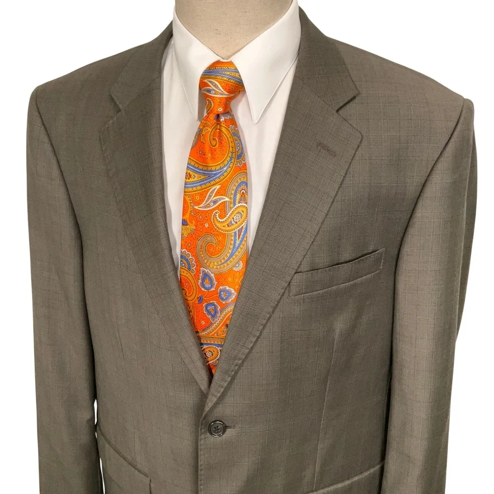 Pronto Uomo Couture Blazer Mens 44L Olive Brown Glen Plaid Designer Luxury Wool